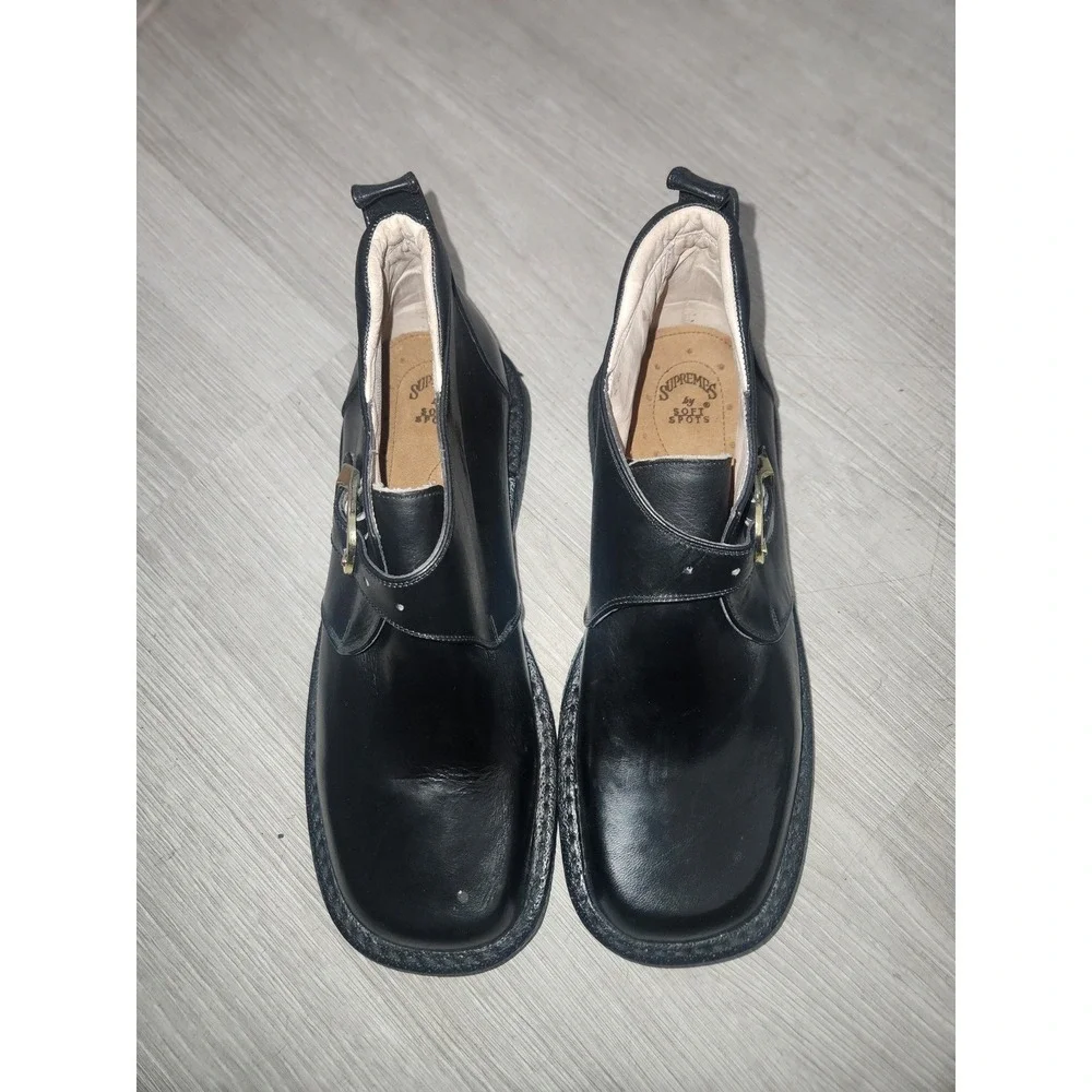 Soft Spots Supremes Vintage Black Leather‎ Monk Strap Square Toe Ankle Boots